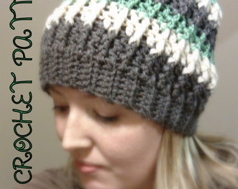 PDF PATTERN Slouchy Beanie Striped Crochet Hat Fall Accessories