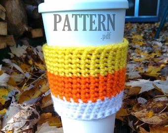 Crochet PDF Pattern ~ Halloween Cup Cozy ~ Coffee Mug Sleeve ~ Candy Corn Crochet ~Mug Warmer ~ Crochet Coffee Cozy
