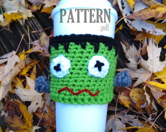 FRANKENSTEIN Crochet PDF Pattern ~ Halloween Cup Cozy ~ Coffee Mug Sleeve ~ Frankenstein Crochet ~Mug Warmer ~ Crochet Coffee Cozy