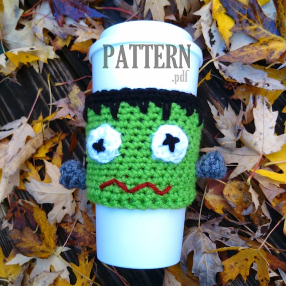 FRANKENSTEIN Crochet PDF Pattern ~ Halloween Cup Cozy ~ Coffee Mug Sleeve ~ Frankenstein Crochet ~Mug Warmer ~ Crochet Coffee Cozy