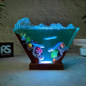 Axolotl Resin Art Lamp: Unique Ocean Scene Night Light