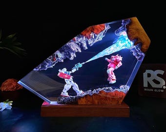 Handmade Battle Robot Diorama Lamp, Custom Gun.dam Resin Light, Lamp for Gamers, Gift for Him, Kids Room Decor, Gamer Room Gift Idea