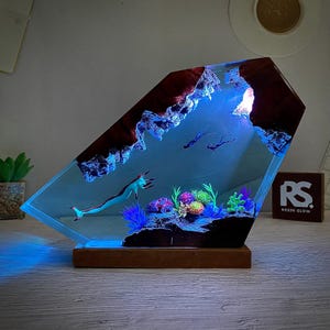 Reaper Monster Resin Lamp: Leviathan Ghost Night Light, Wood Base