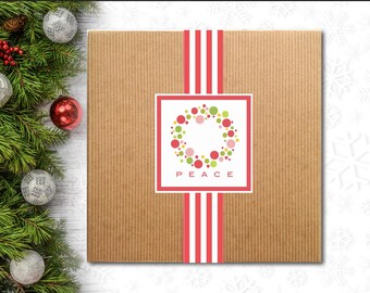 Christmas Wreath Square Labels