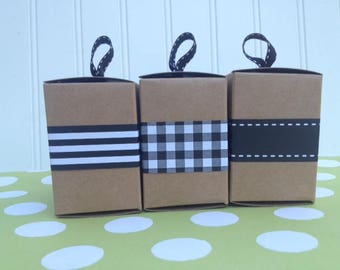 Narrow Black Paper Ribbon in Gingham or Stripe