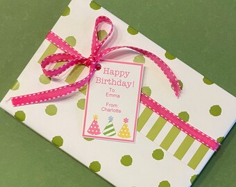 Edit and Print Party Hat Birthday Tags in Cherry Pink