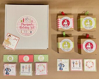 Multi-Set of Ribbon and Labels: Red and Green Christmas Holiday