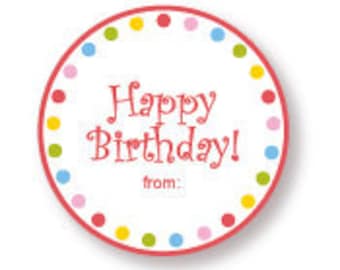 Happy Birthday Gift Labels Red with Multi Dot Border