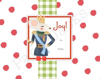 Nutcracker Christmas Labels: Choose your border color - Red+Green, Green+Pink, or Black