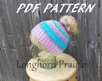 Unforgettable Messy Bun Hat crochet PATTERN pdf (instant download)