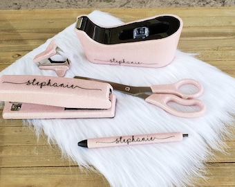 Glitter Sparkly Desk Set (5 pieces) Stapler, Scissors, pen, staple remover, tape dispenser