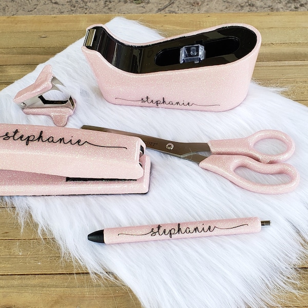 Glitter Sparkly Desk Set (5 pieces) Stapler, Scissors, pen, staple remover, tape dispenser