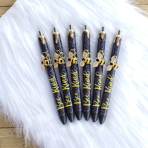 Bee Kind honey bee Glitter gel pen. Black & Yellow RTS