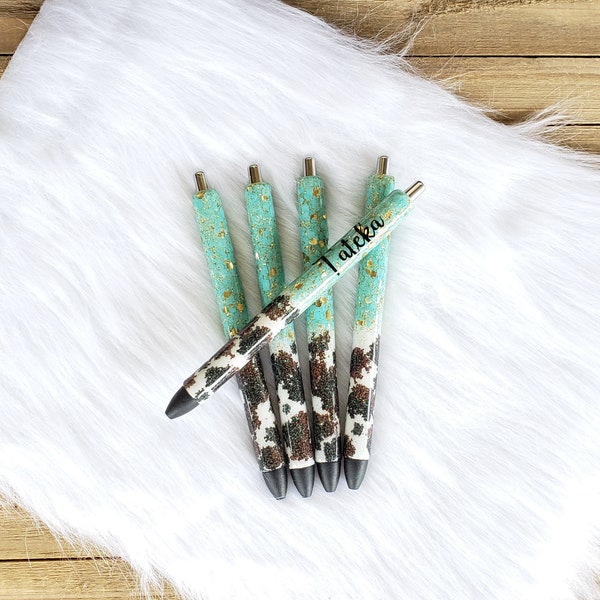 Turquoise Cowhide Glitter Gel Pen (black ink)