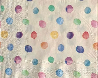 Napkin For Decoupage | Polka Dot Watercolor Scrapbooking Paper | Oyster Shell Decoupage Paper | Colorful Journal Crafting Paper | Set Of 3