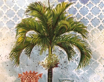 Decoupage Napkin | Royal Palm Tree Paper Napkin | Ocean Themed Paper |  Shell Decoupage | Nautical Scrapbooking Paper | Tropical | Set Of 3