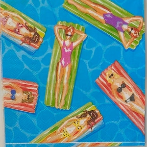 Napkin For Decoupage | Sunbathing Napkin | Pool Float | Decoupage Supplies | Pool Party | Summer Themed Decoupage Napkins | Set Of 3