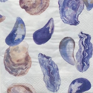 Decoupage Napkin | Seashell Paper Napkin | Mussel Shell | Nautical | Oyster Decoupage | Beach Themed Napkin | Coastal Card Making | Set Of 3