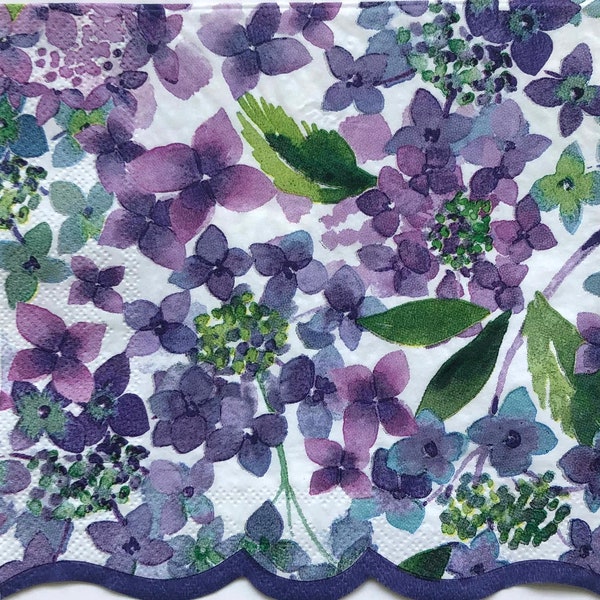 Decoupage Napkin | Violet Garden Paper Napkin | Floral Scrapbooking Paper | Oyster Shell Decoupage | Decoupage Paper Napkin | Set Of 3