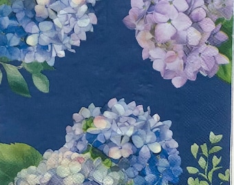 Decoupage Paper Napkin | Blue Hydrangea | Purple Hydrangea | Scrapbooking | Garden Journal Paper | Summer Floral Napkins | Set Of 3