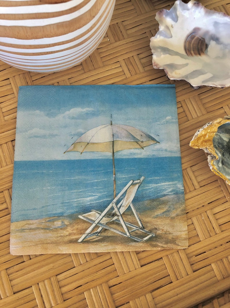 Decoupage Napkin Nautical Paper Napkin Row Boat Beach Scene Napkin Coastal Shell Decoupage Ocean Themed Paper Set Of 3 image 5