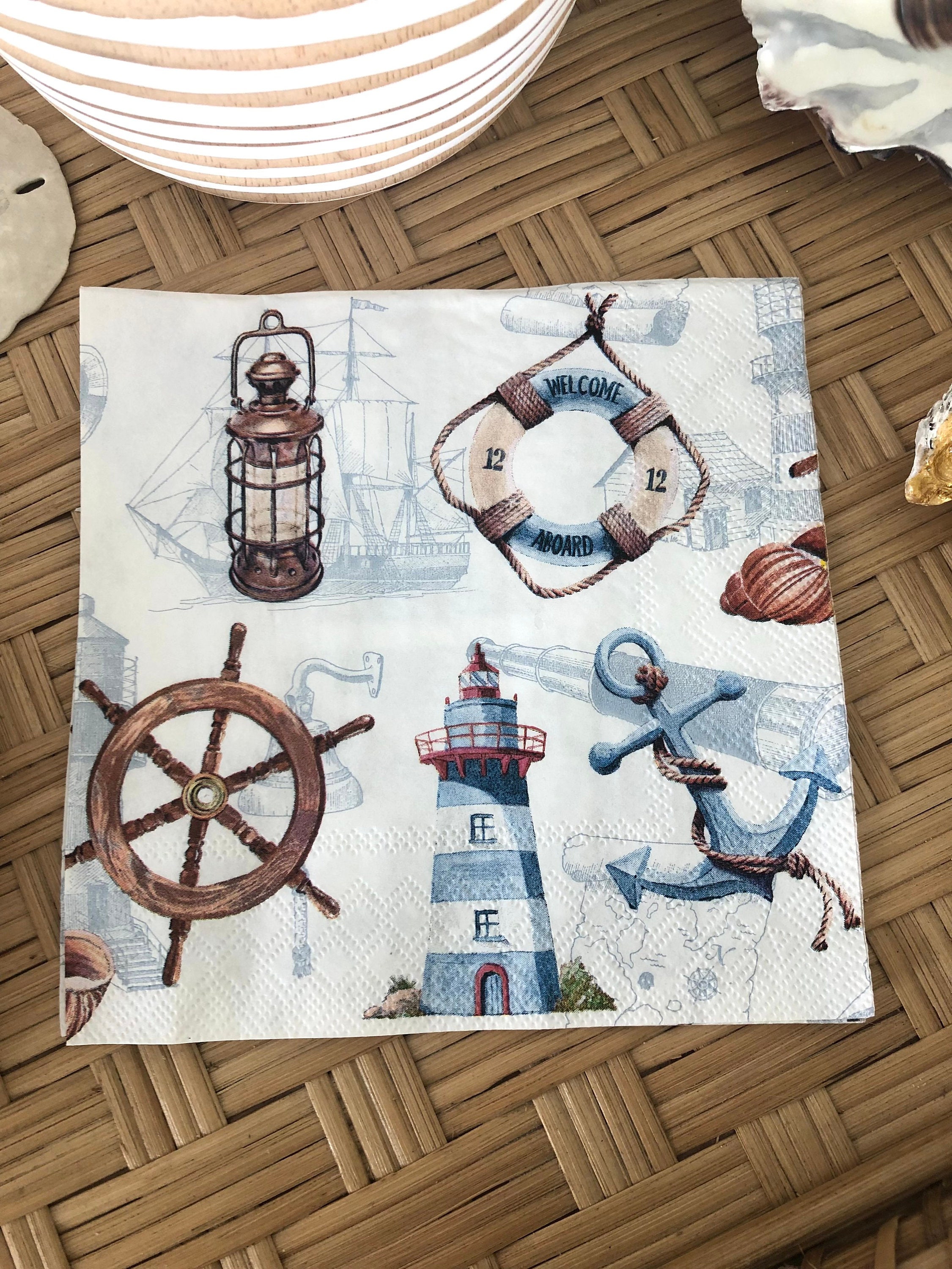 Decoupage Napkin Nautical Paper Napkin Anchor Lighthouse Etsy