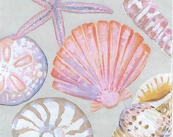 Decoupage Paper Napkin | Seashell Paper Napkin | Sand Dollar | Starfish | Nautilus | Oyster Decoupage  | Coastal Themed Napkin | Set Of 3