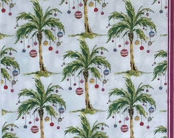 Decoupage Napkin | Palm Tree With Ornaments | Oyster Shell Decoupage | Nautical | Coastal Scene Paper Napkin | Tropical | Set Of 3