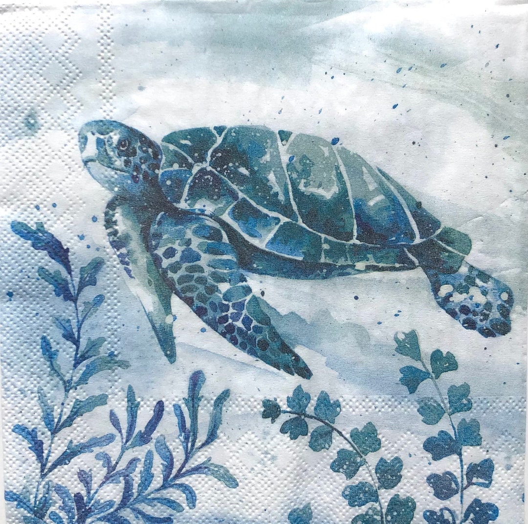 Two Single Cocktail Napkins For Decoupage - Summer Beach Theme With Sea Turtle