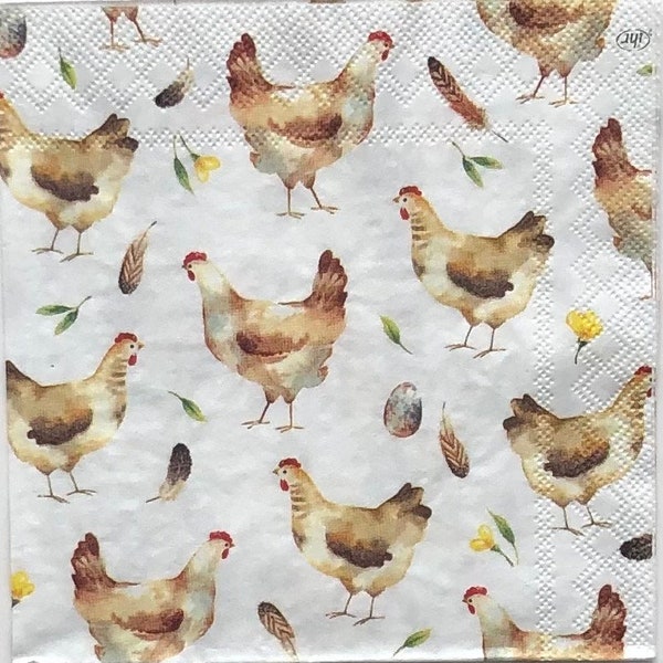 Decoupage Napkin | Chicken And Eggs Paper Napkin | Scrapbooking Paper | Oyster Shell Decoupage Paper | Rooster | Farm Animals | Set Of 3