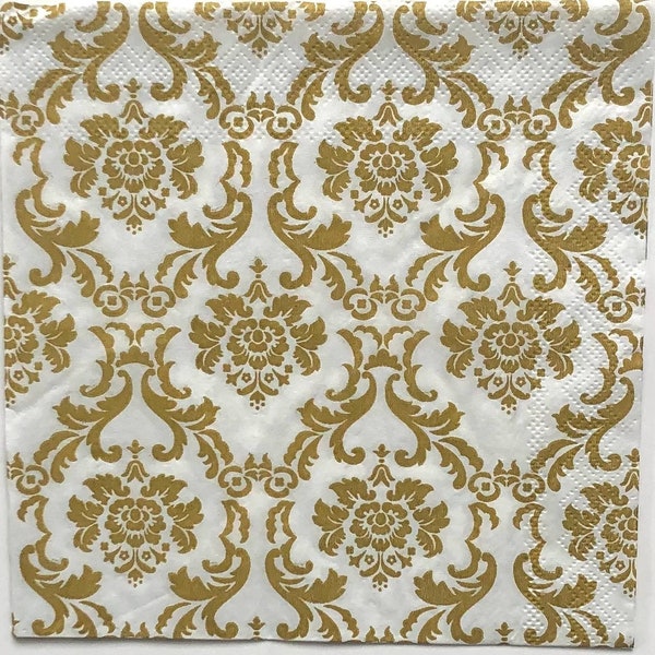 Decoupage Paper Napkin | Gold Damask Napkin | Scrapbooking Paper | Oyster Shell Decoupage Paper | Journal Paper | Crafting Paper | Set Of 3
