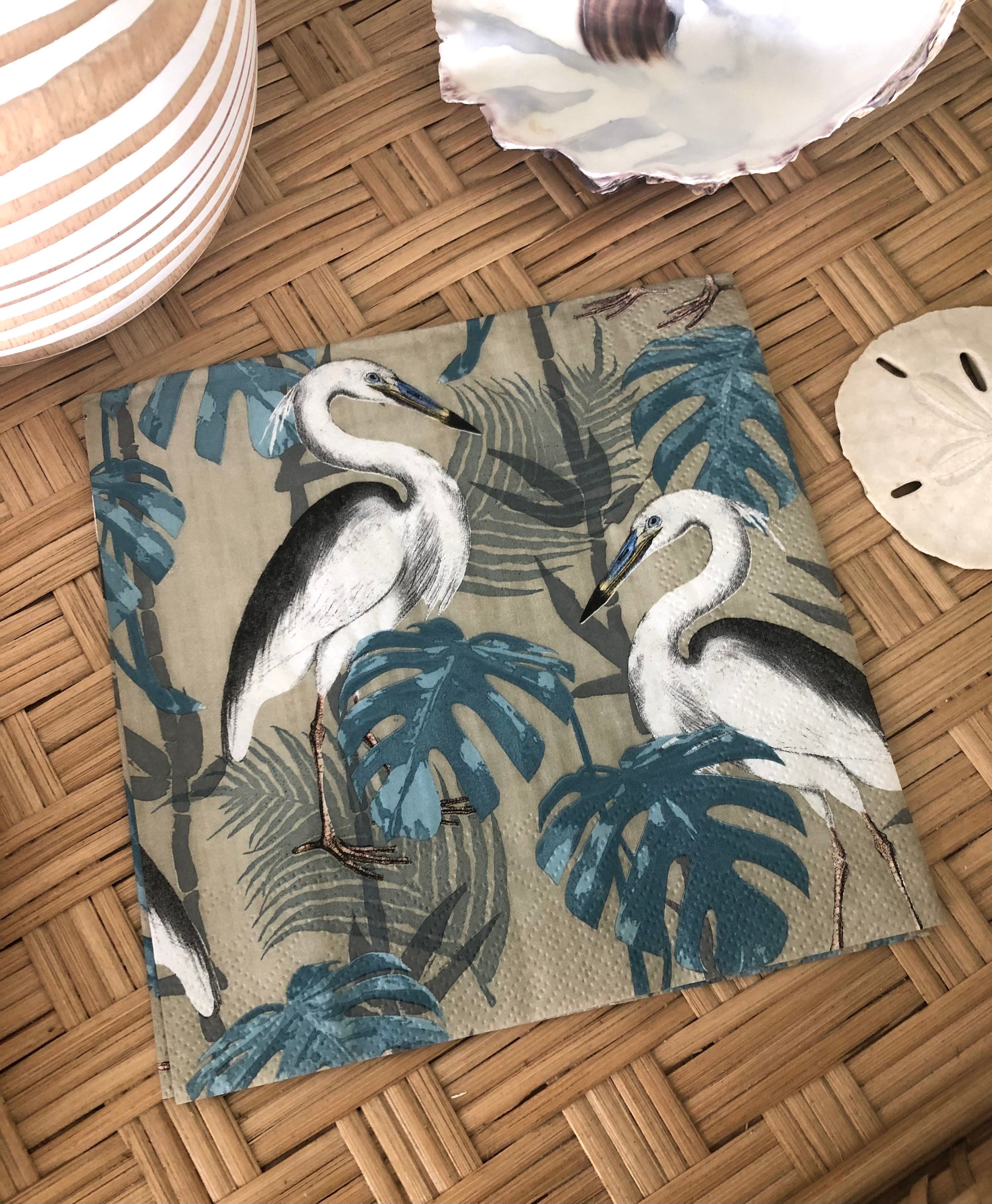 Decoupage Napkin Coastal Herons Ocean Themed Paper Oyster Shell Decoupage Nautical Scrapbooking