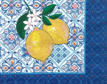 Decoupage Napkin | Italian Lemon Floral | Scrapbooking Paper | Decoupage Supplies | Journal Paper | Lemon Crafting Napkins | Set Of 3