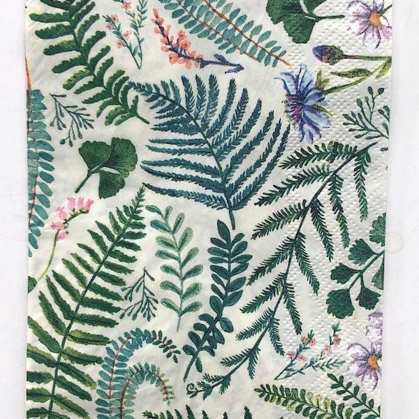 Decoupage Napkin | Fern And Floral Napkin | Scrapbooking Paper | Decoupage Supplies | Journal Paper | Wildflower Crafting Napkins | Set Of 3