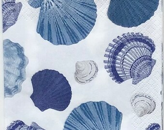 Decoupage Paper Napkin | Seashell Paper Napkin | Scallop Shell | Clam Shell | Nautical | Oyster Decoupage  | Coastal Napkin | Set Of 3