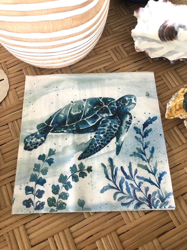 Decoupage Napkin Nautical Paper Napkin Sea Turtle Paper Napkin Shell