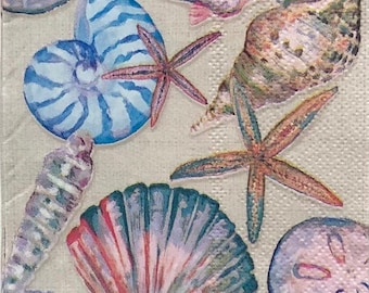 Decoupage Paper Napkin | Seashell Paper Napkin | Sand Dollar | Starfish | Nautilus | Oyster Shell Decoupage  | Coastal | Beach | Set Of 3