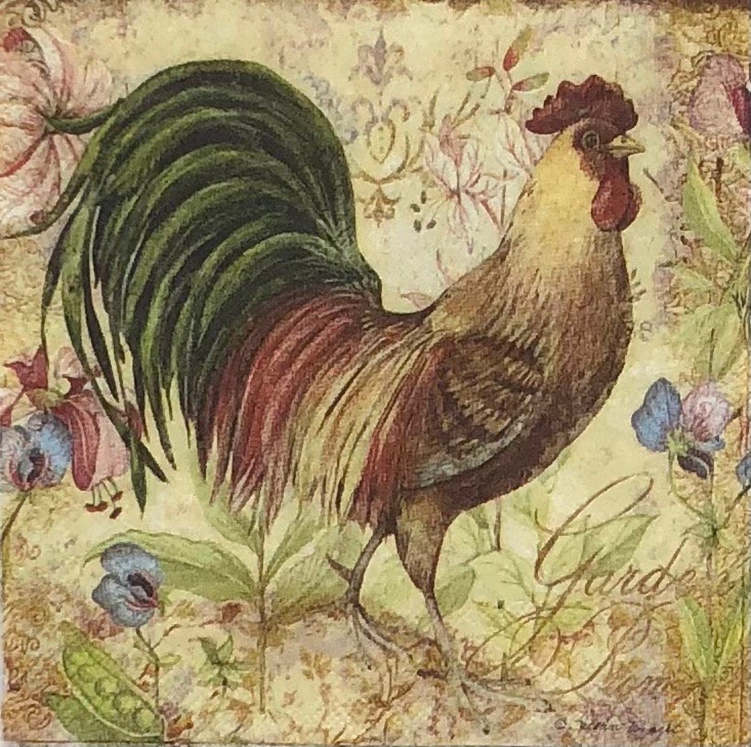 Decoupage Napkin Country Rooster Paper Napkin Scrapbooking Paper Oyster