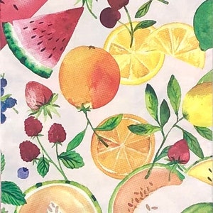 Decoupage Paper Napkin | Summer Fruit Scrapbooking Paper | Floral Decoupage | Watermelon Journal Paper | Cherries | Lemons | Set Of 3