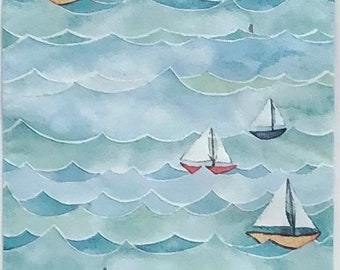 Decoupage Napkin | Sailboat Paper Napkin | Coastal Scene Napkin | Nautical Scene | Shell Decoupage | Ocean Waves Paper | Sailing |  Set Of 3