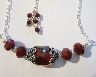 Red Necklace, Red Swarovski Necklace, Ruby Red Necklace, Beaded Necklace, OOAK Necklace, Infinity Clasp and Hook