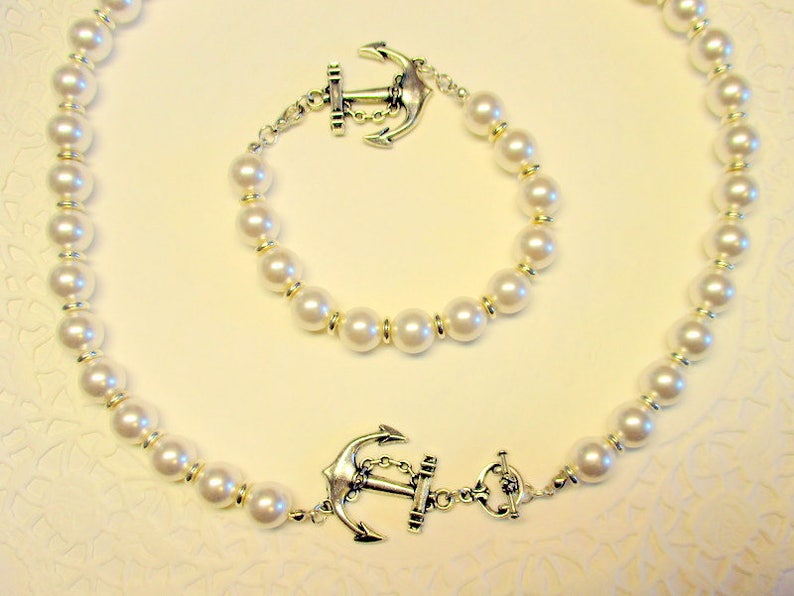 Large Anchor Pearl Necklace Anchor Necklace Jewelry Nautical Etsy