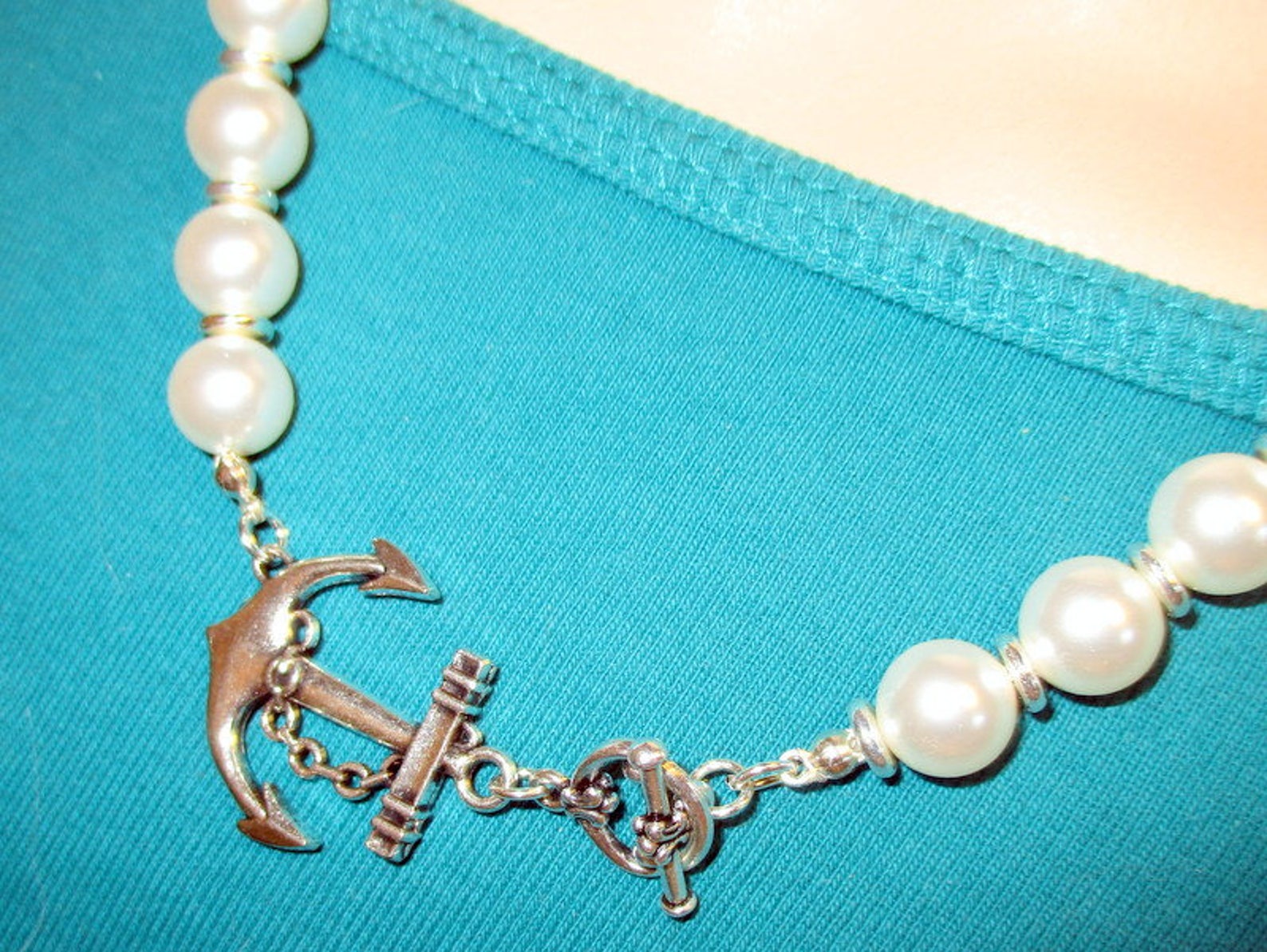 Large Anchor Pearl Necklace Anchor Necklace Jewelry Nautical Etsy