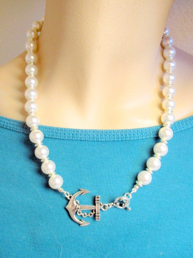 Large Anchor Pearl Necklace Anchor Necklace Jewelry Nautical Etsy