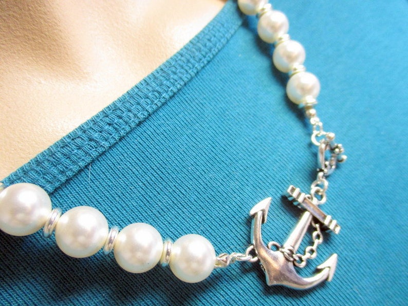 Large Anchor Pearl Necklace Anchor Necklace Jewelry Nautical Etsy