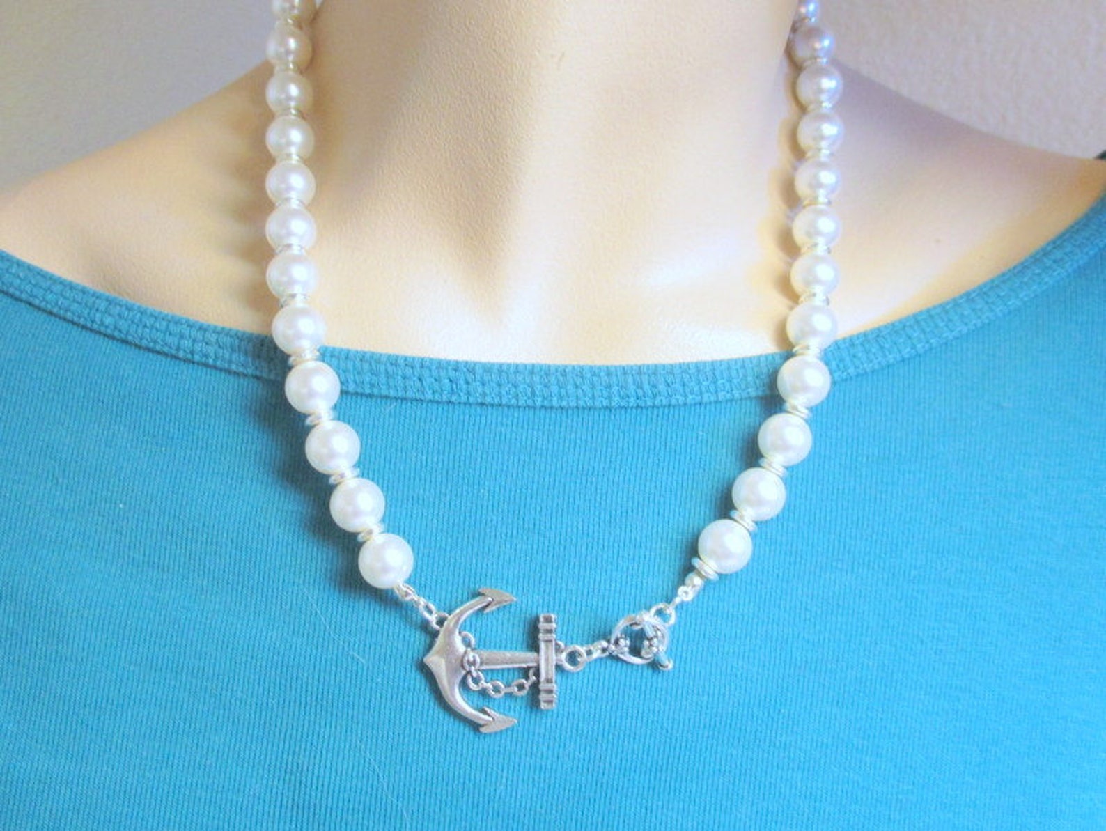 Large Anchor Pearl Necklace Anchor Necklace Jewelry Nautical Etsy