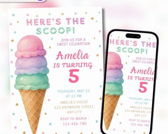 Editable Ice Cream Invitation, Ice Cream Birthday Invitation, Ice Cream Invite, Ice Cream Theme Party, Instant Download