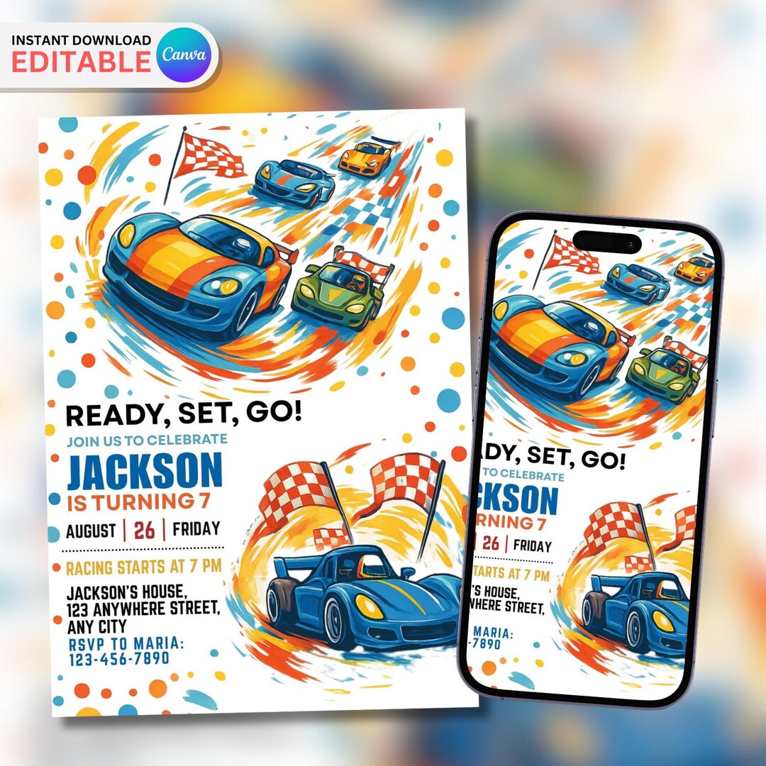Invitations In Racing Example Editable Racing Birthday Invitation, Racing Birthday Invitation, Racing ...