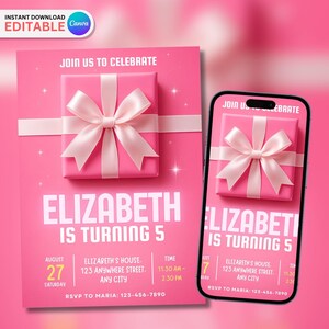 Bewerkbare geschenkdoosuitnodiging, bewerkbare sjabloon voor elke leeftijd, afdrukbare verjaardagskaart, digitale Evite, direct downloaden