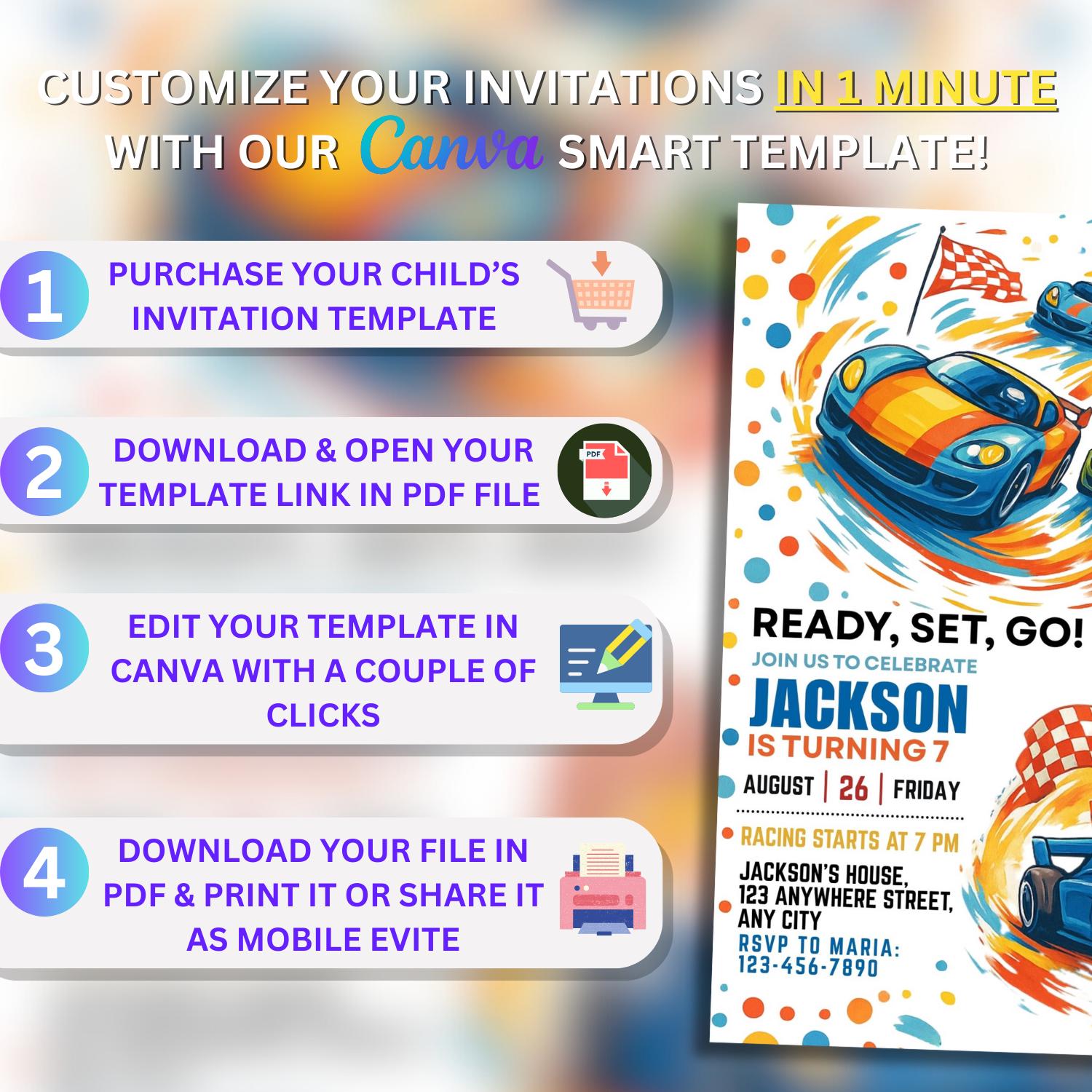 Invitations In Racing Example Editable Racing Birthday Invitation, Racing Birthday Invitation, Racing ...